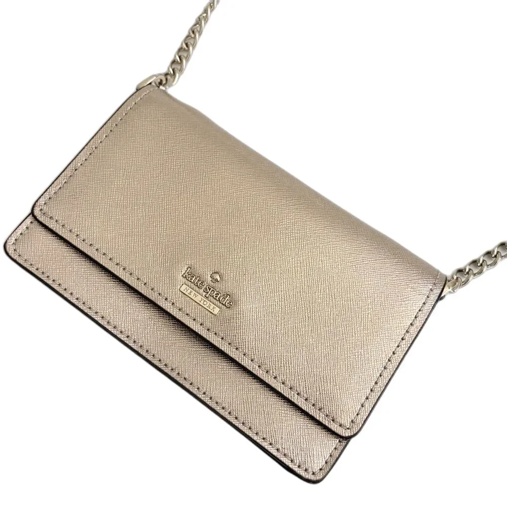 Kate Spade Rose Gold Metallic Leather Flap Crossbody Bag Chain Purse